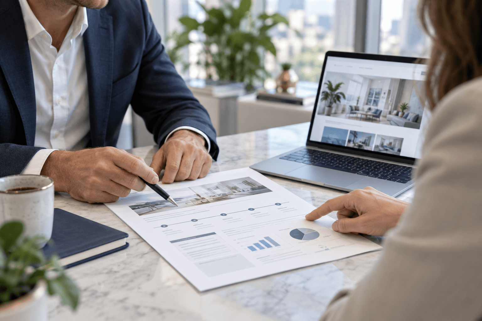 Consultant and business owner reviewing a clear website proposal